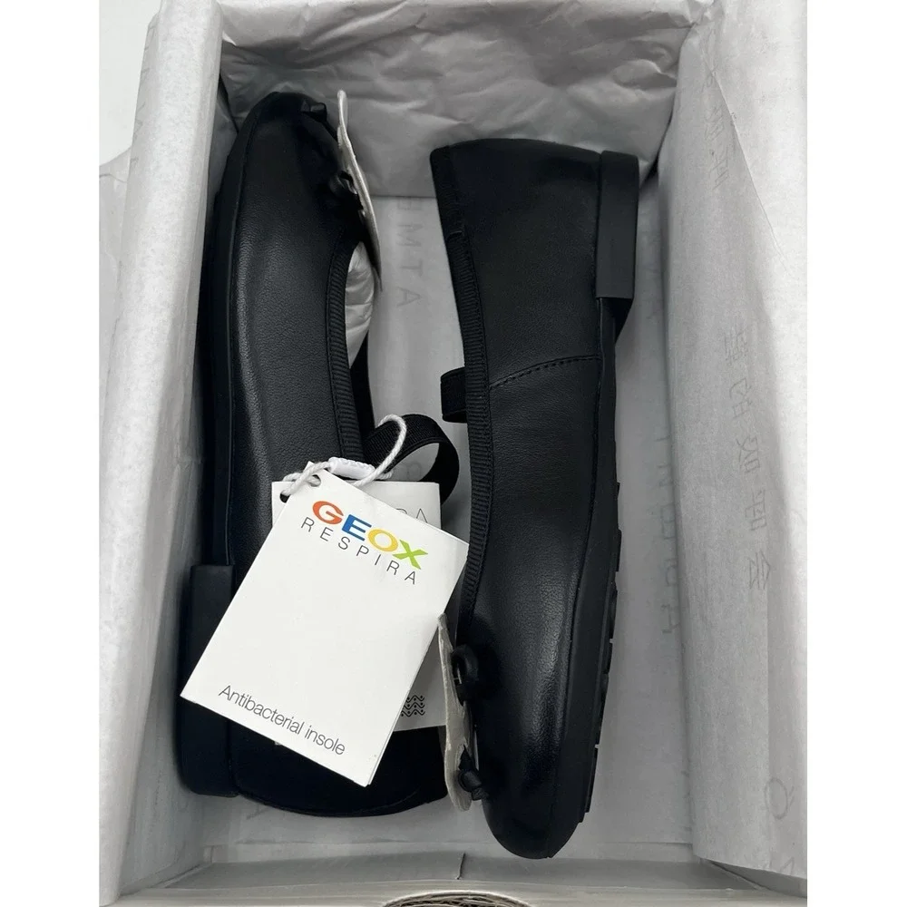 Geox Little Girls Leather Plie Ballet Flats Size 11 Solid Black Lightweight